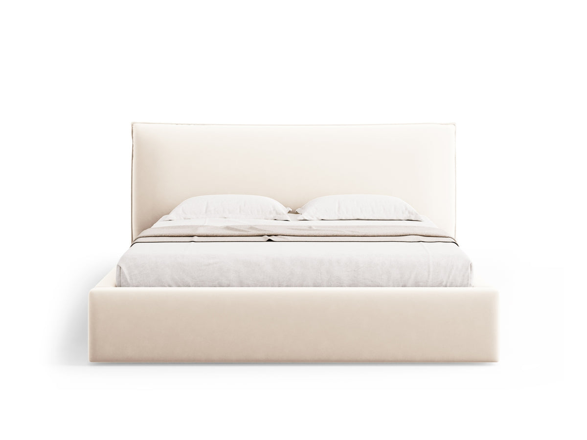 Kaelle Bett mit Stauraum und Headboard 140cm in Light Beige-Bluvel präsentiert im Onlineshop von KAQTU Design AG. Bett ist von Micadoni
