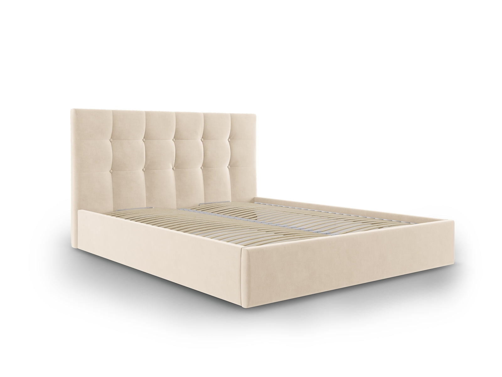 Phaedra Velour Bett mit Stauraum und Headboard  in Beige präsentiert im Onlineshop von KAQTU Design AG. Bett ist von Micadoni