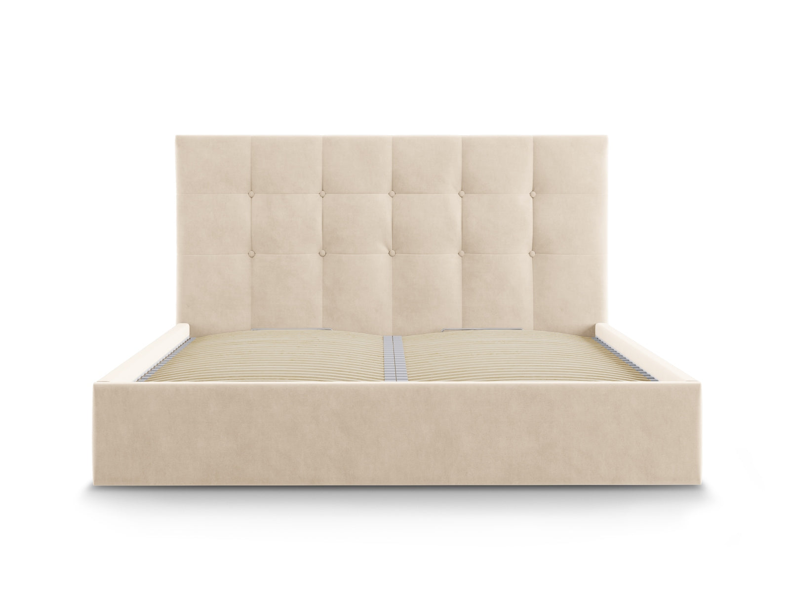 Phaedra Velour Bett mit Stauraum und Headboard  in Beige präsentiert im Onlineshop von KAQTU Design AG. Bett ist von Micadoni