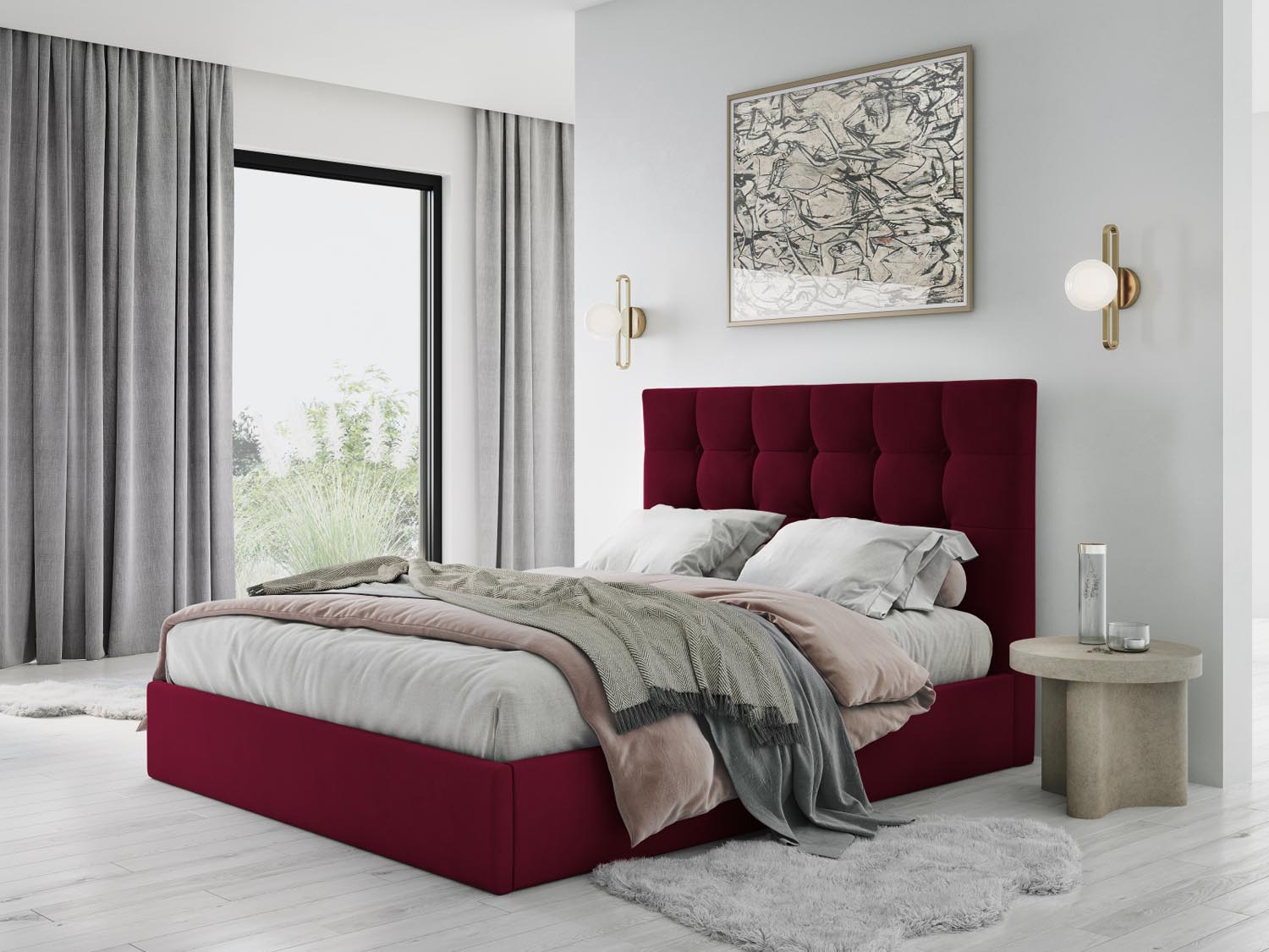 Phaedra Velour Bett mit Stauraum und Headboard  in Dark Red präsentiert im Onlineshop von KAQTU Design AG. Bett ist von Micadoni