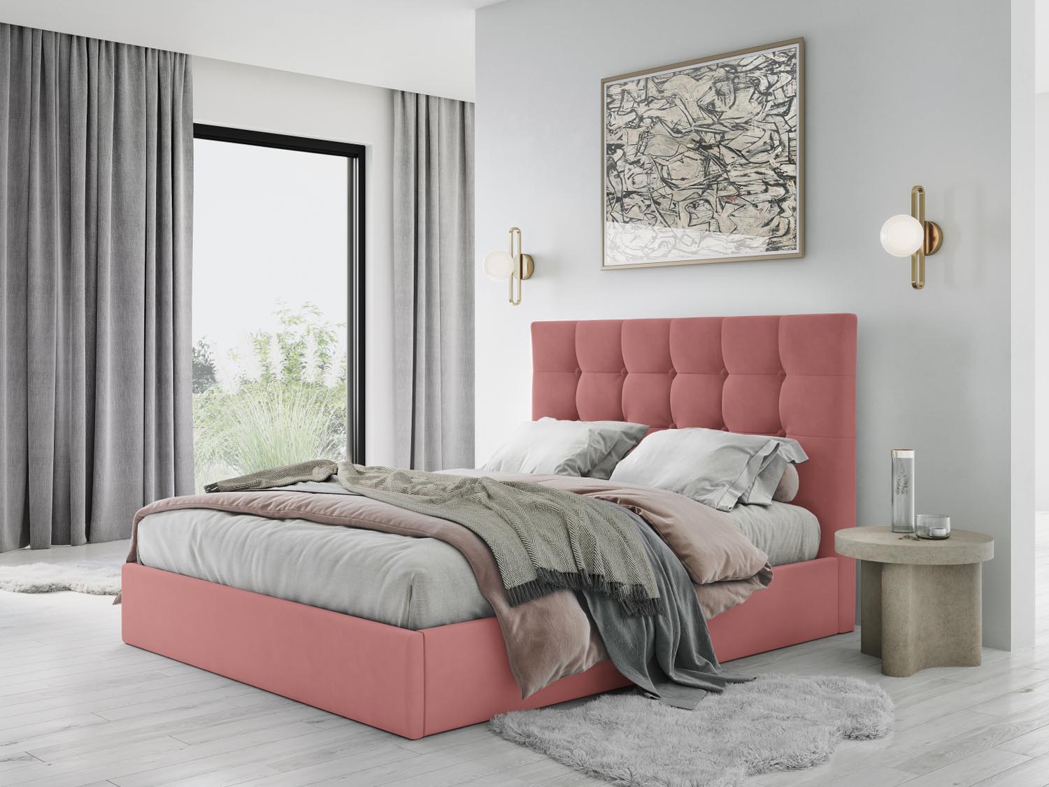 Phaedra Velour Bett mit Stauraum und Headboard  in Pink präsentiert im Onlineshop von KAQTU Design AG. Bett ist von Micadoni