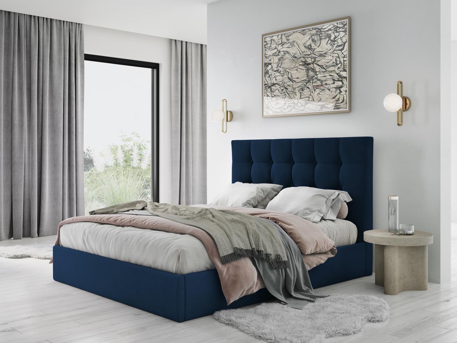 Phaedra Velour Bett mit Stauraum und Headboard  in Royal Blue präsentiert im Onlineshop von KAQTU Design AG. Bett ist von Micadoni