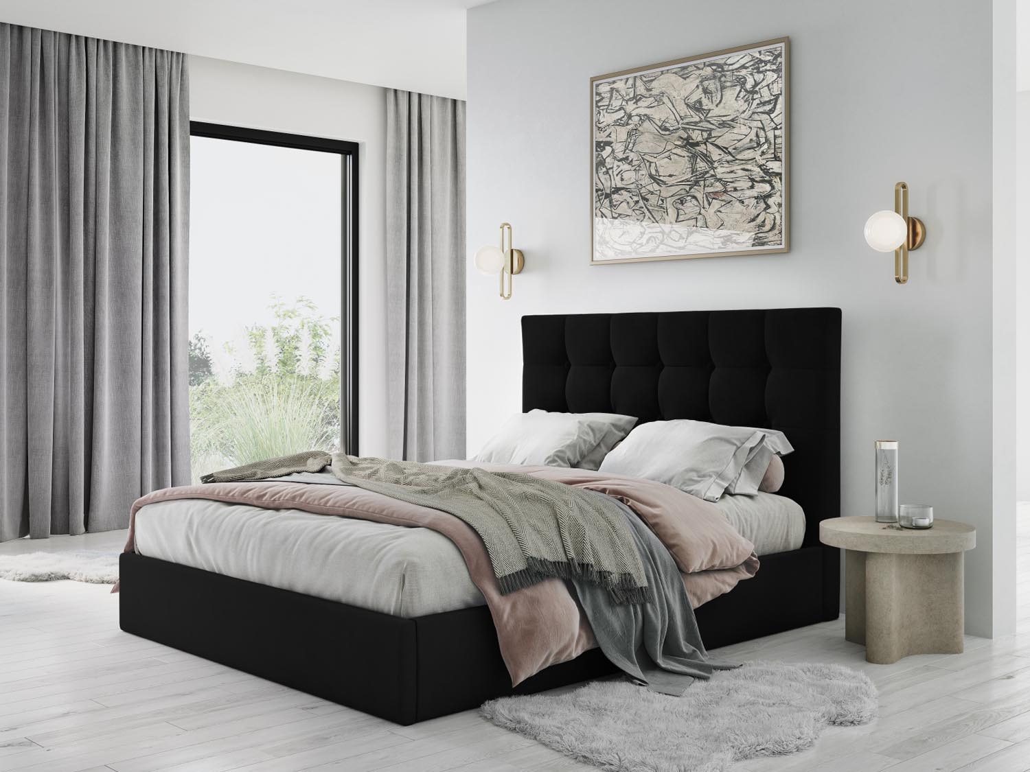 Phaedra Velour Bett mit Stauraum und Headboard  in Black präsentiert im Onlineshop von KAQTU Design AG. Bett ist von Micadoni