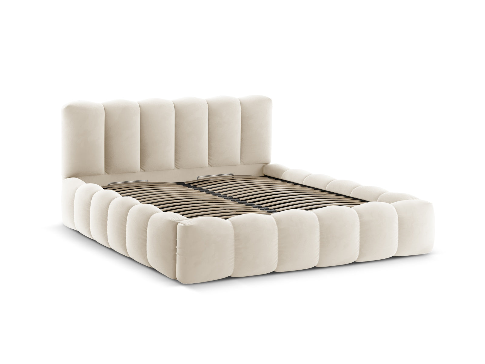 Lupine Velour Bett mit Stauraum und Headboard  166cm in Beige präsentiert im Onlineshop von KAQTU Design AG. Bett ist von Micadoni