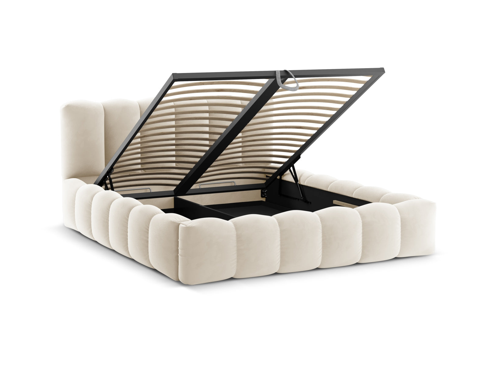 Lupine Velour Bett mit Stauraum und Headboard  166cm in Beige präsentiert im Onlineshop von KAQTU Design AG. Bett ist von Micadoni