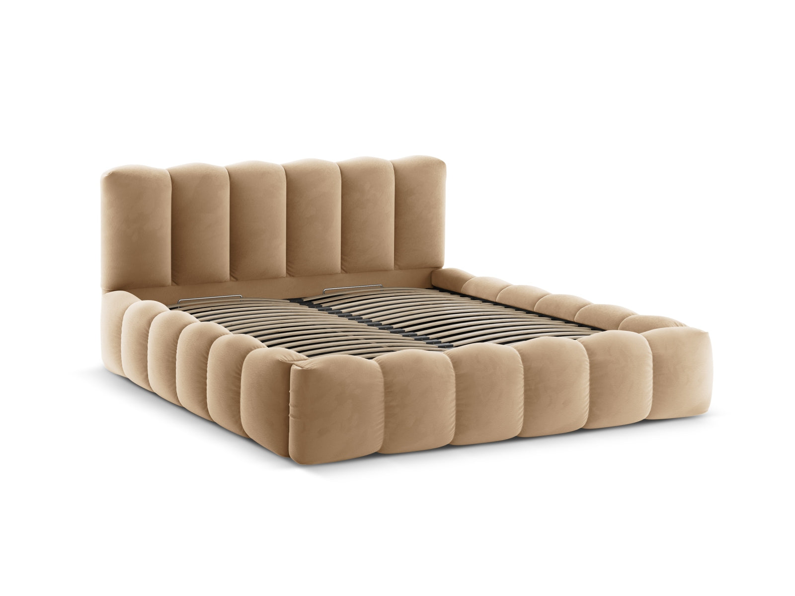 Lupine Velour Bett mit Stauraum und Headboard  166cm in Sand präsentiert im Onlineshop von KAQTU Design AG. Bett ist von Micadoni