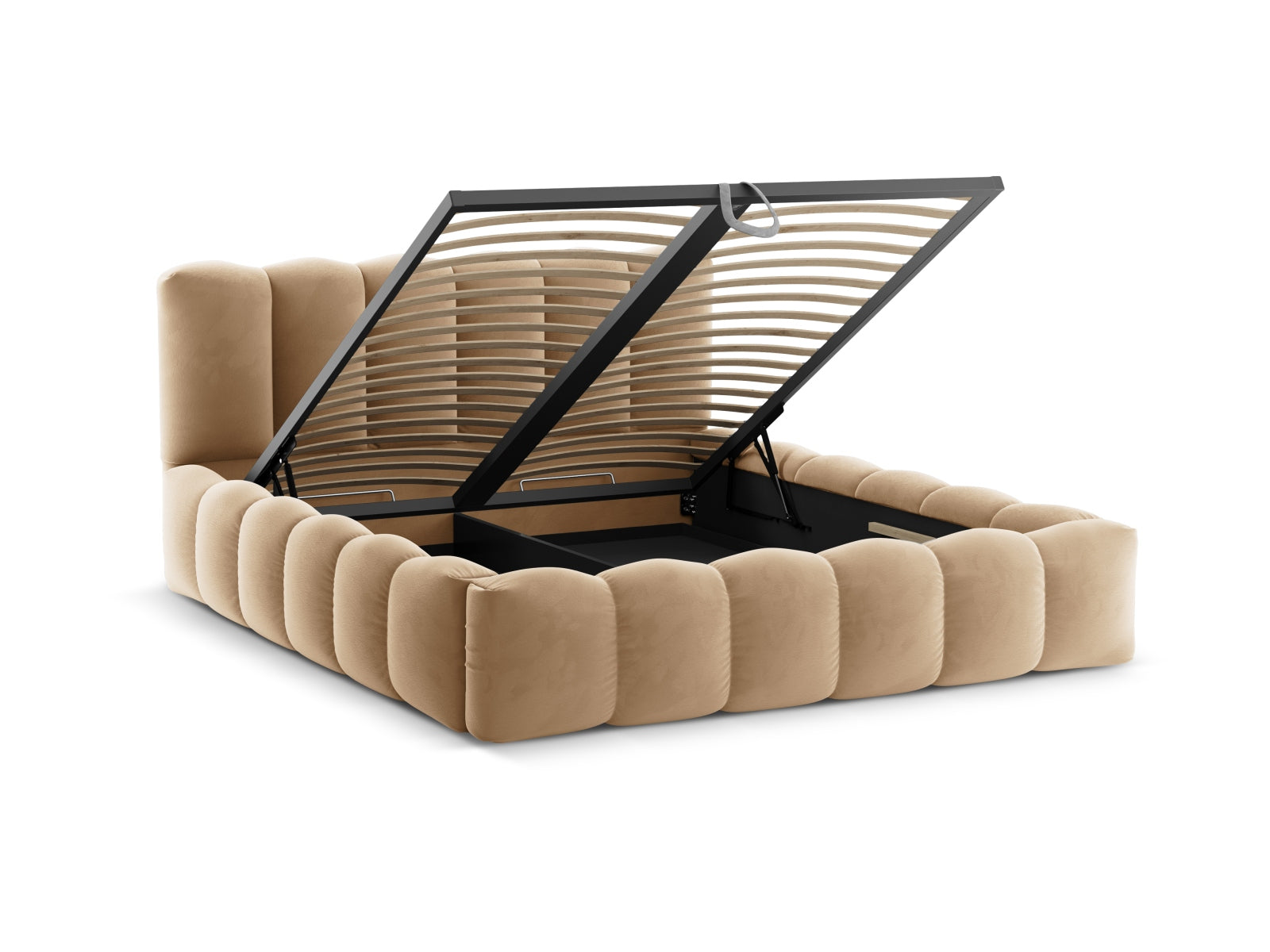 Lupine Velour Bett mit Stauraum und Headboard  166cm in Sand präsentiert im Onlineshop von KAQTU Design AG. Bett ist von Micadoni
