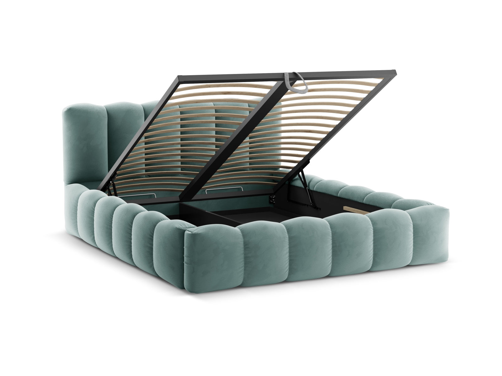 Lupine Velour Bett mit Stauraum und Headboard 140cm in Mint-Paris präsentiert im Onlineshop von KAQTU Design AG. Bett ist von Micadoni