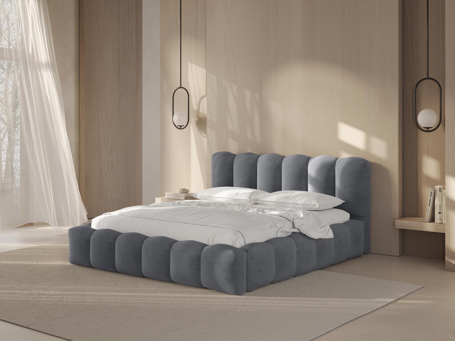 Lupine Velour Bett mit Stauraum und Headboard 140cm in Grey-Paris präsentiert im Onlineshop von KAQTU Design AG. Bett ist von Micadoni