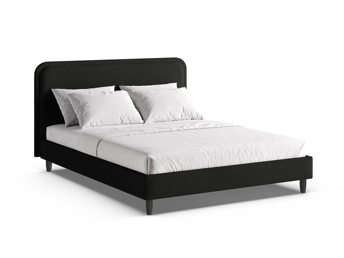 Aveline Bett mit Kopfteil in Ivory-Wind von Micadoni, 160 x 200 cm, mit gepolstertem Kopfteil und schwarzen Holzbeinen, Rahmen aus Möbelplatte und Sperrholzlatten.