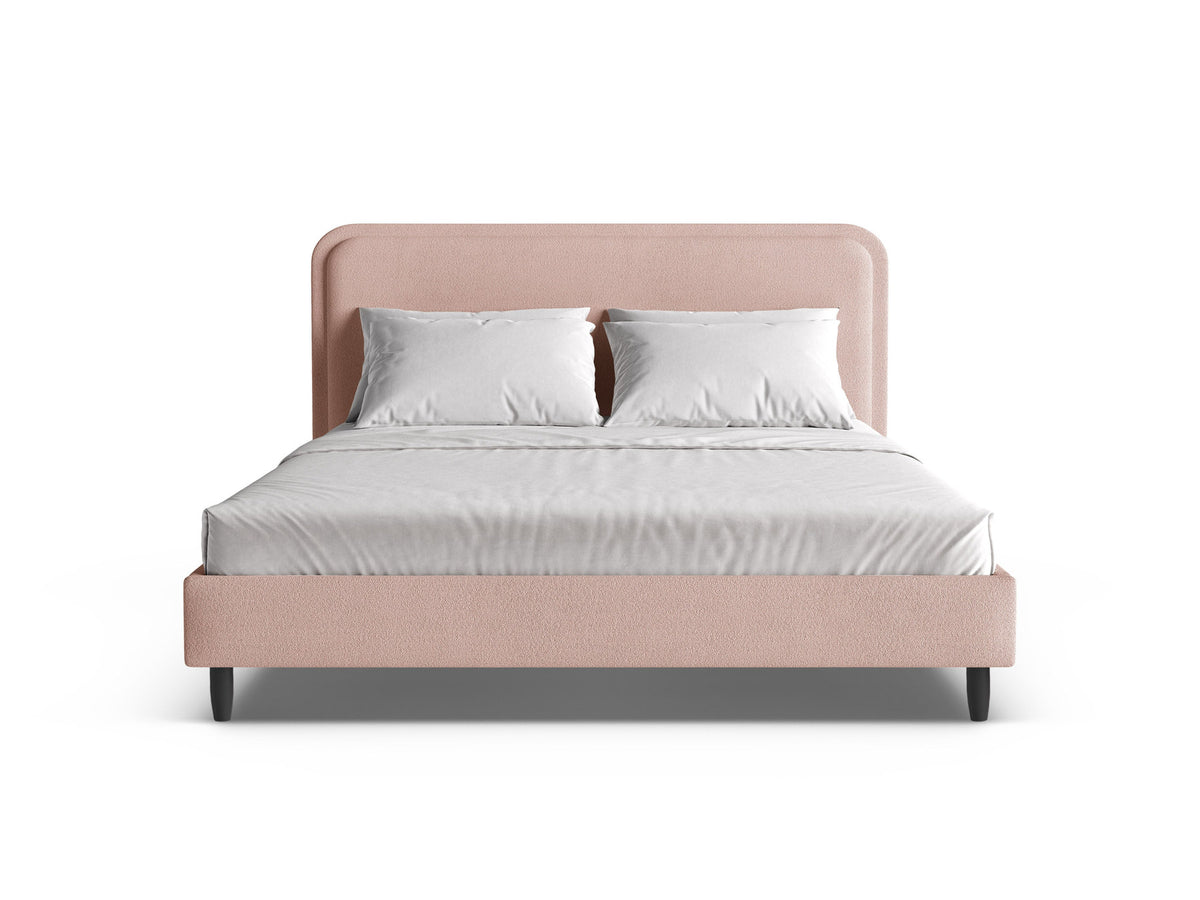 Aveline Bett mit Kopfteil in Ivory-Wind von Micadoni, 160 x 200 cm, mit gepolstertem Kopfteil und schwarzen Holzbeinen, Rahmen aus Möbelplatte und Sperrholzlatten.