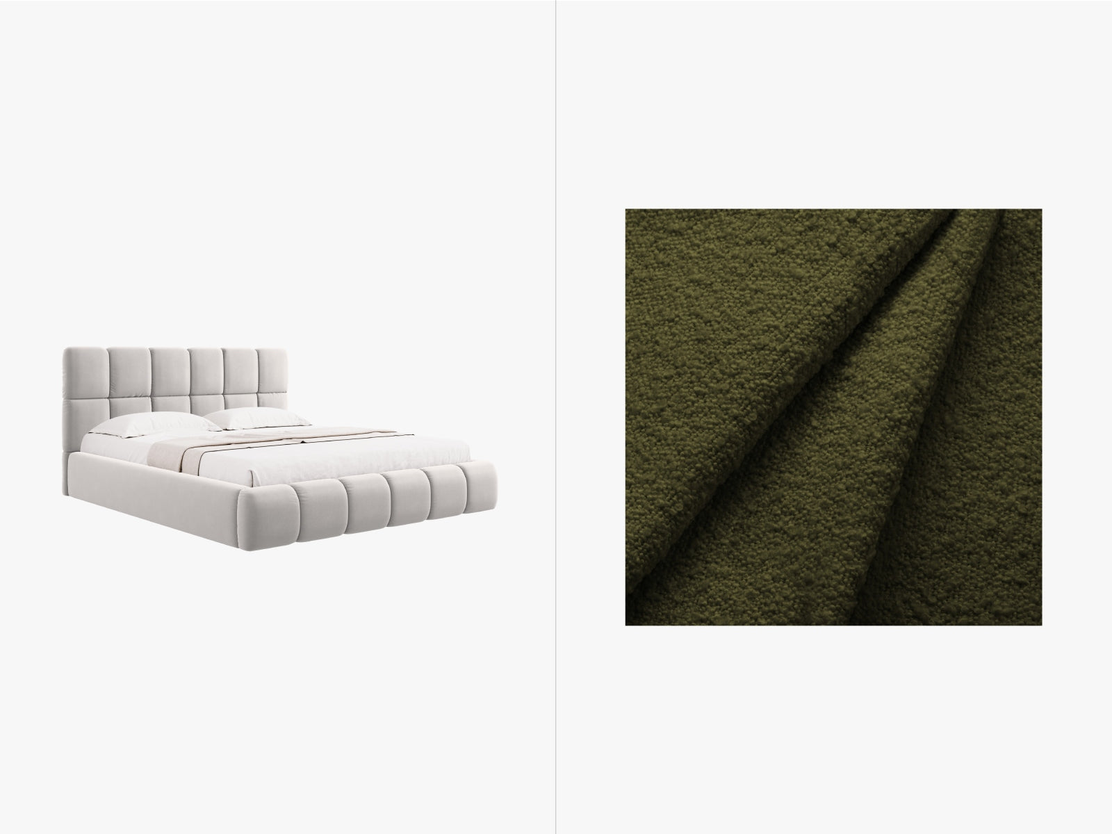 Bellis Boucle Bett mit Stauraum und Headboard  180cm in Dark Olive Green präsentiert im Onlineshop von KAQTU Design AG. Bett ist von Micadoni