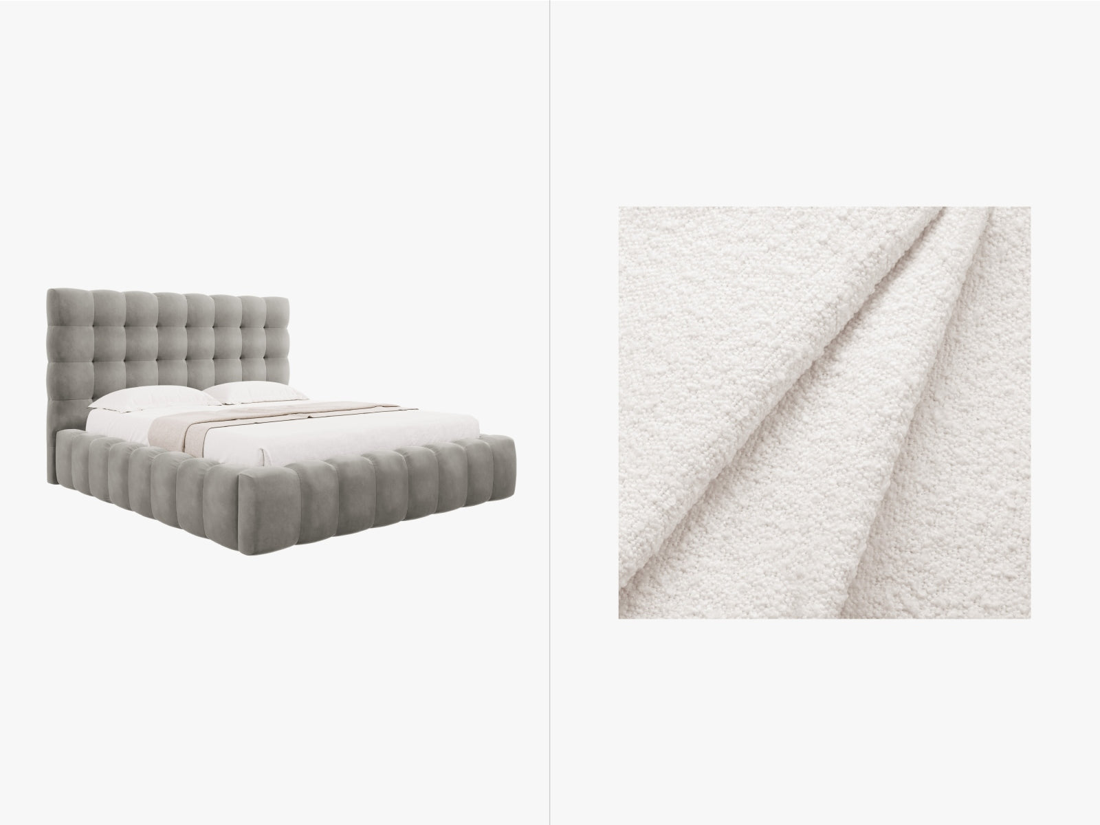 Mamaia Boucle Bett mit Stauraum und Headboard  185cm in White/Schwarz präsentiert im Onlineshop von KAQTU Design AG. Bett ist von Micadoni