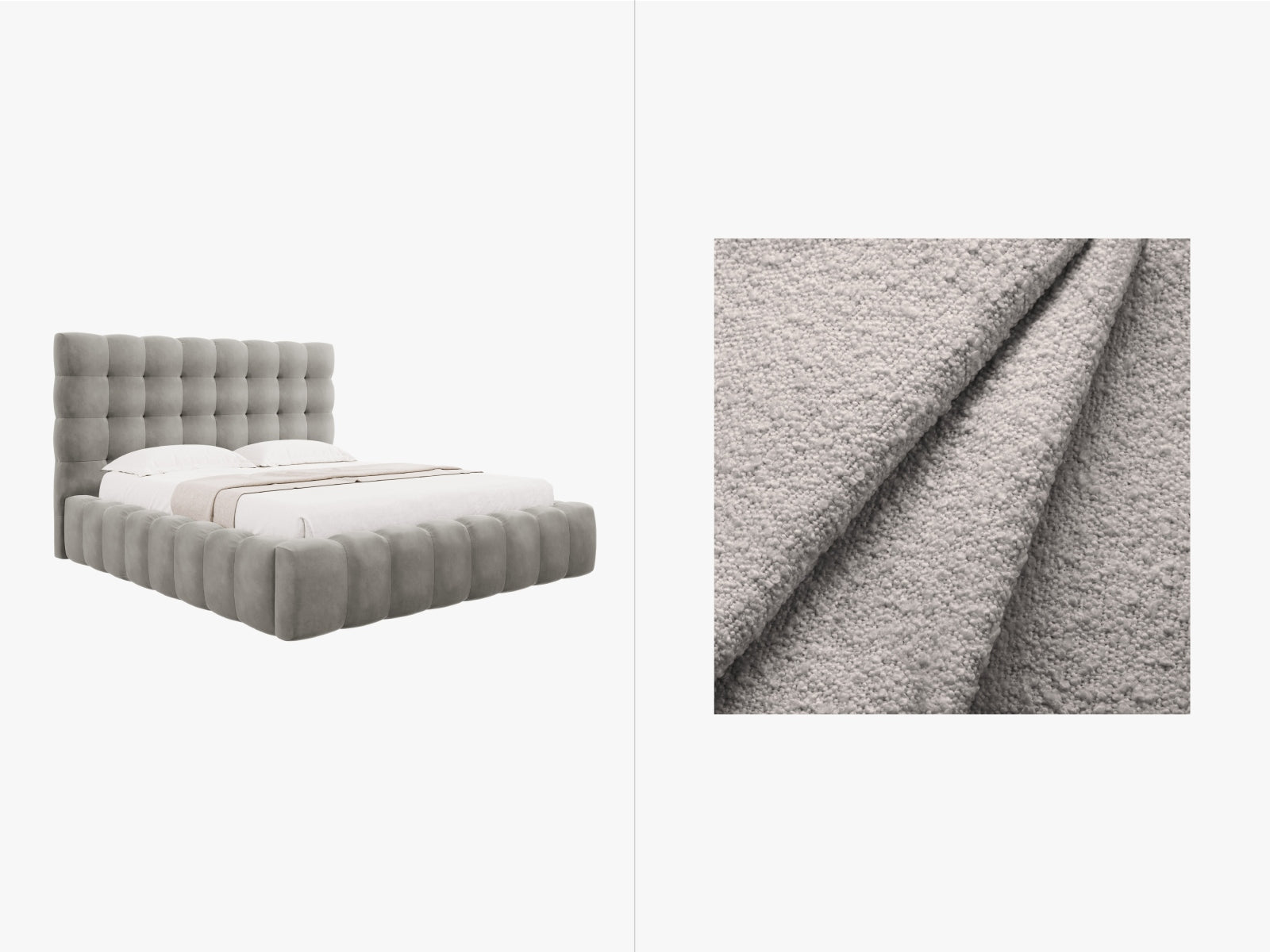 Mamaia Boucle Bett mit Stauraum und Headboard  185cm in Light Grey/Schwarz präsentiert im Onlineshop von KAQTU Design AG. Bett ist von Micadoni