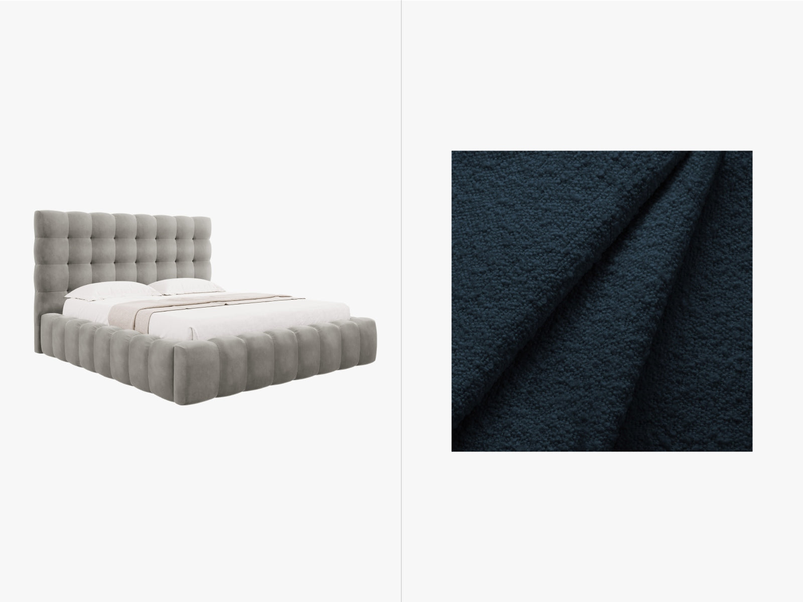 Mamaia Boucle Bett mit Stauraum und Headboard  185cm in Dark Blue/Schwarz präsentiert im Onlineshop von KAQTU Design AG. Bett ist von Micadoni