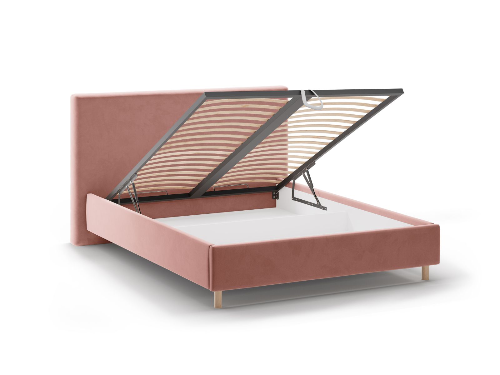 Stylisches Eloise Bett in zartem Pink-Magic Velvet, 160 cm, mit praktischem Stauraum und einem eleganten Kopfteil für moderne Schlafzimmer.