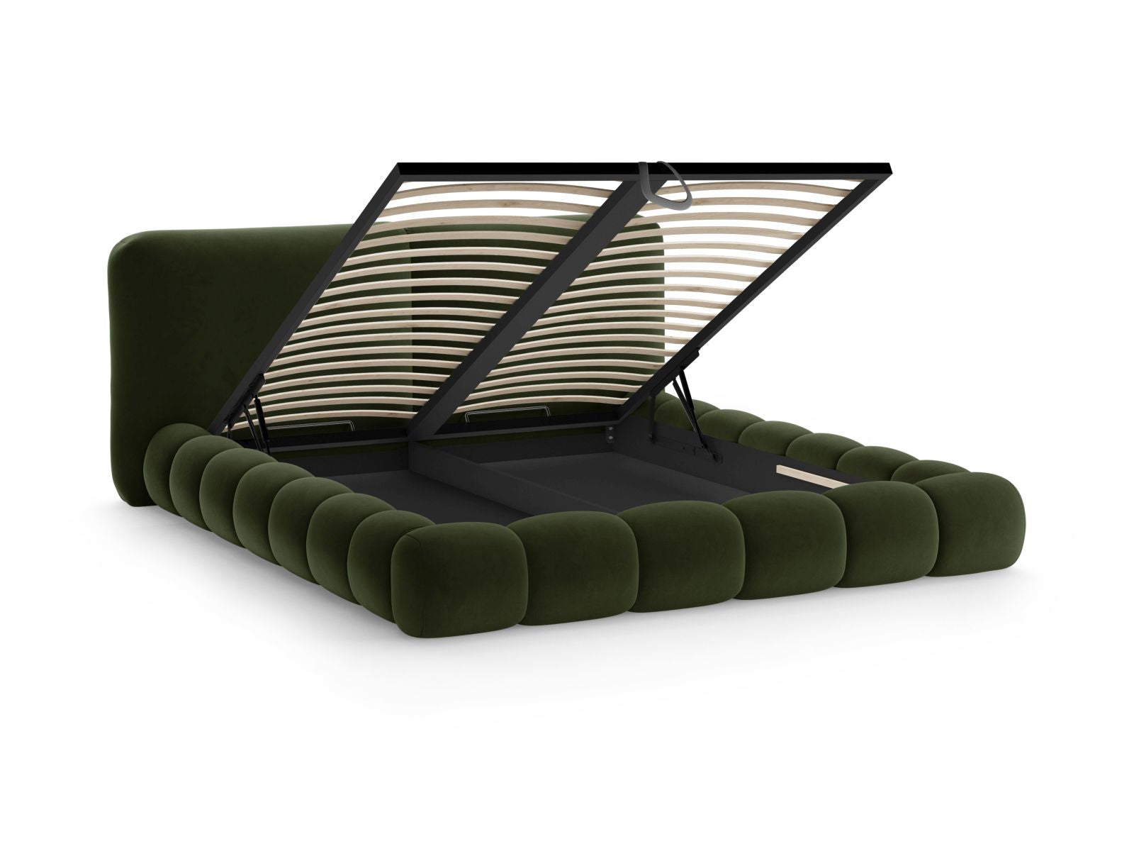 Stylisches Solange Bett in Army Green-Magic Velvet, 160 cm, mit praktischem Stauraum und elegantem Kopfteil für ein modernes Ambiente.