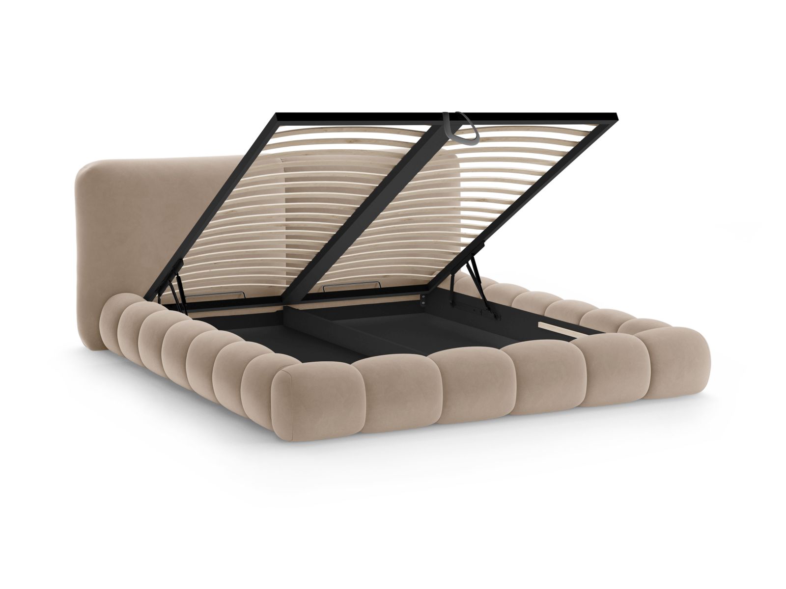 Stylisches Solange Bett in sanftem Almond Beige, 160 cm, mit praktischem Stauraum und modernem Kopfteil für ein gemütliches Schlafzimmer.