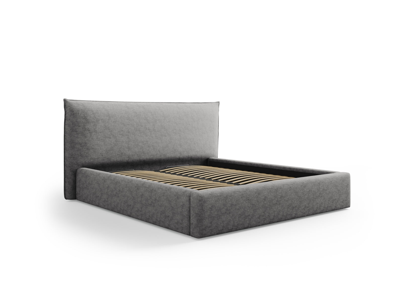 Elegantes Kaelle Bett mit praktischem Stauraum und stilvollem Headboard in 160cm Breite, ideal für moderne Schlafzimmer.