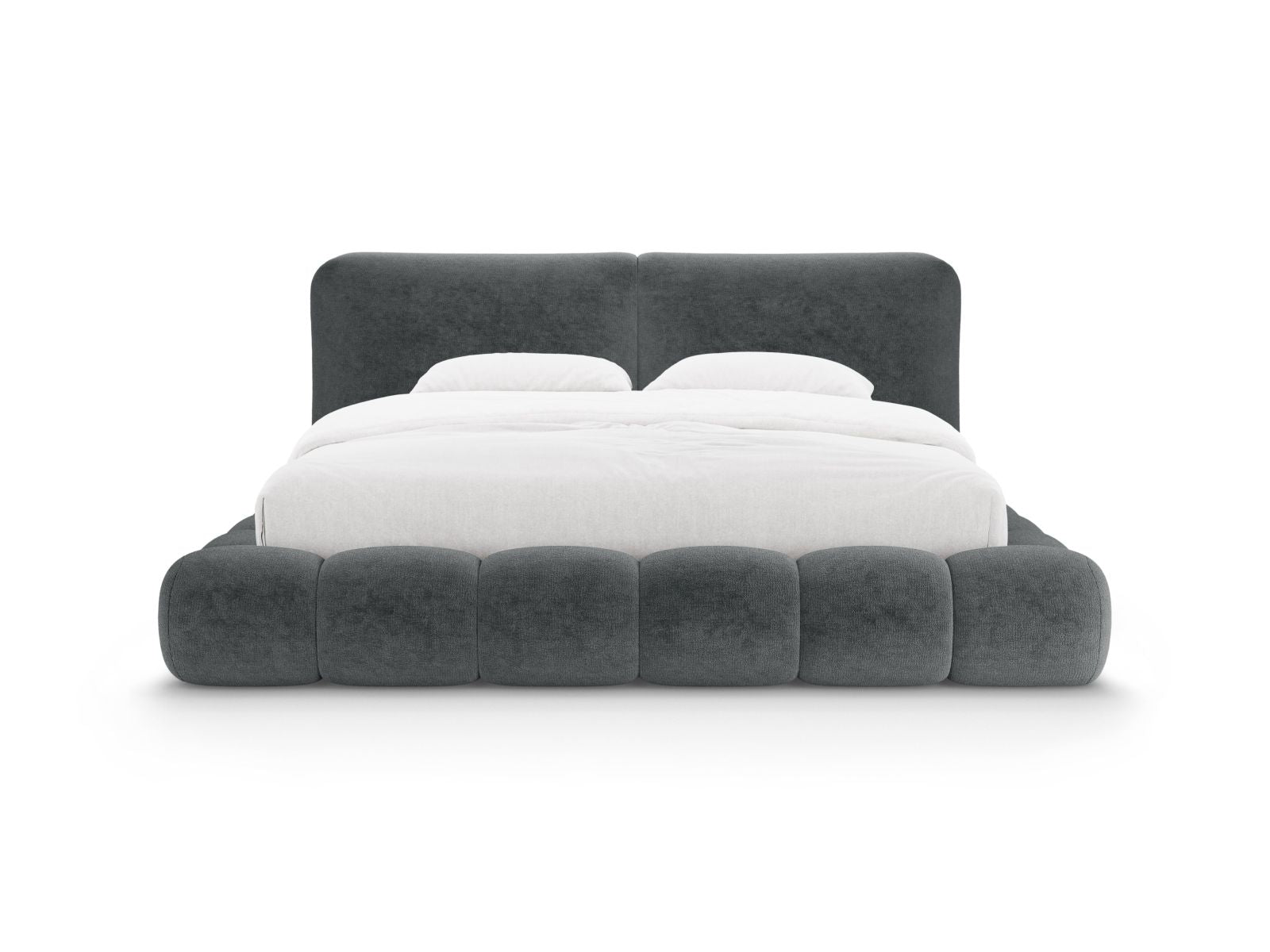 Elegantes Solange Bett mit 160 cm Breite, Stauraum und stilvollem Kopfteil in Dunkelgrau, ideal für moderne Schlafzimmer.