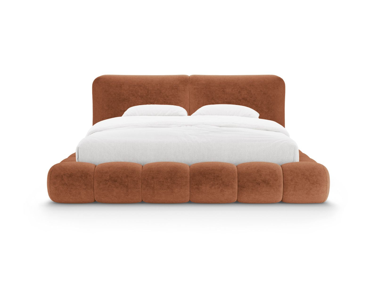 Elegantes Solange Bett mit Stauraum und Kopfteil in Terracotta, ideal für stilvolle Schlafzimmergestaltung.