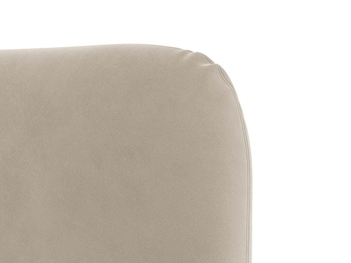 Polstergestell des Vera Betts mit abgerundetem Kopfteil in Chenille-Stoff Perfect Harmony, hellbeige, mit gepolsterten Holzbeinen.