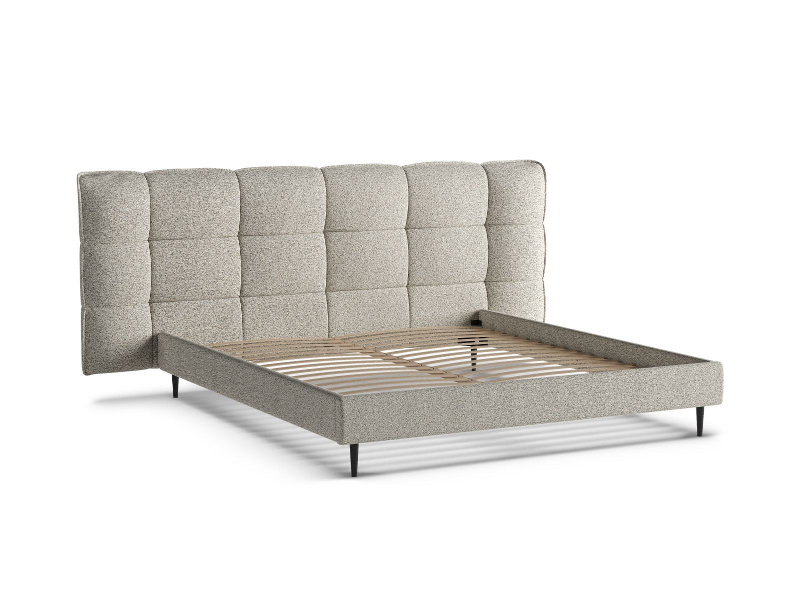 Modernes Eric Bett in hellem Beige, ausgestattet mit Stauraum und einem bequemen Kopfteil, ideal für funktionale und stilvolle Schlafräume.