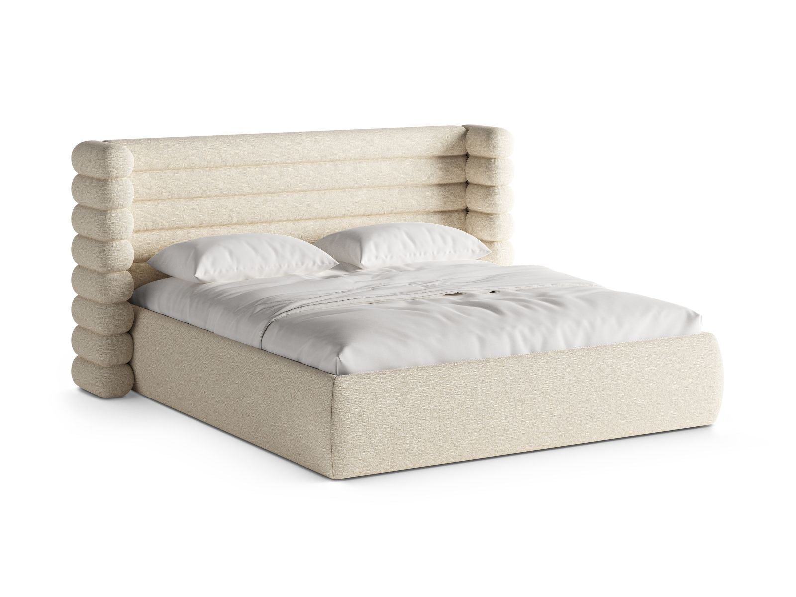 Mount Bett mit Stauraum mit Kopfteil 160cm in Light Beige Melange-Puente präsentiert im Onlineshop von KAQTU Design AG. Bett ist von Micadoni