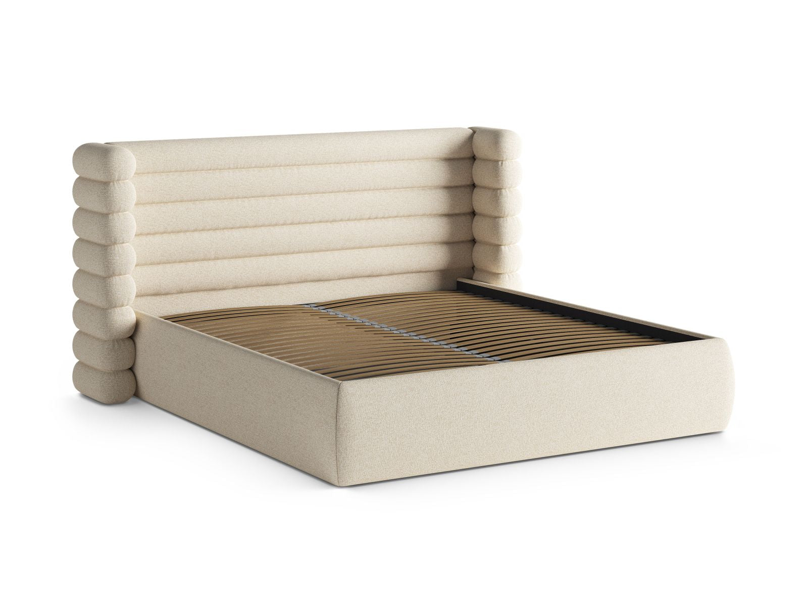 Elegantes Mount Bett in Light Beige Melange, 160 cm breit, mit praktischem Stauraum und geschmackvollem Kopfteil für stilvolle Schlafzimmer.