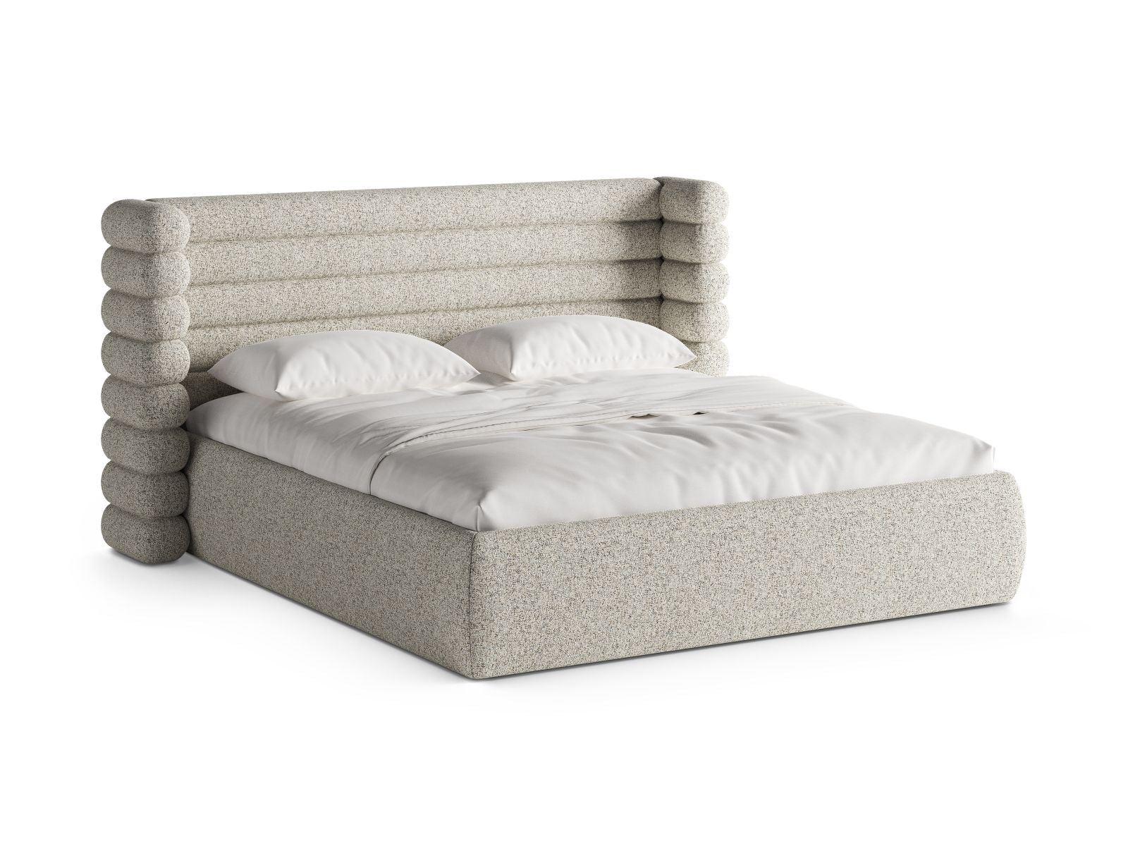 Mount Bett mit Stauraum mit Kopfteil 160cm in Beige Melange-Puente präsentiert im Onlineshop von KAQTU Design AG. Bett ist von Micadoni