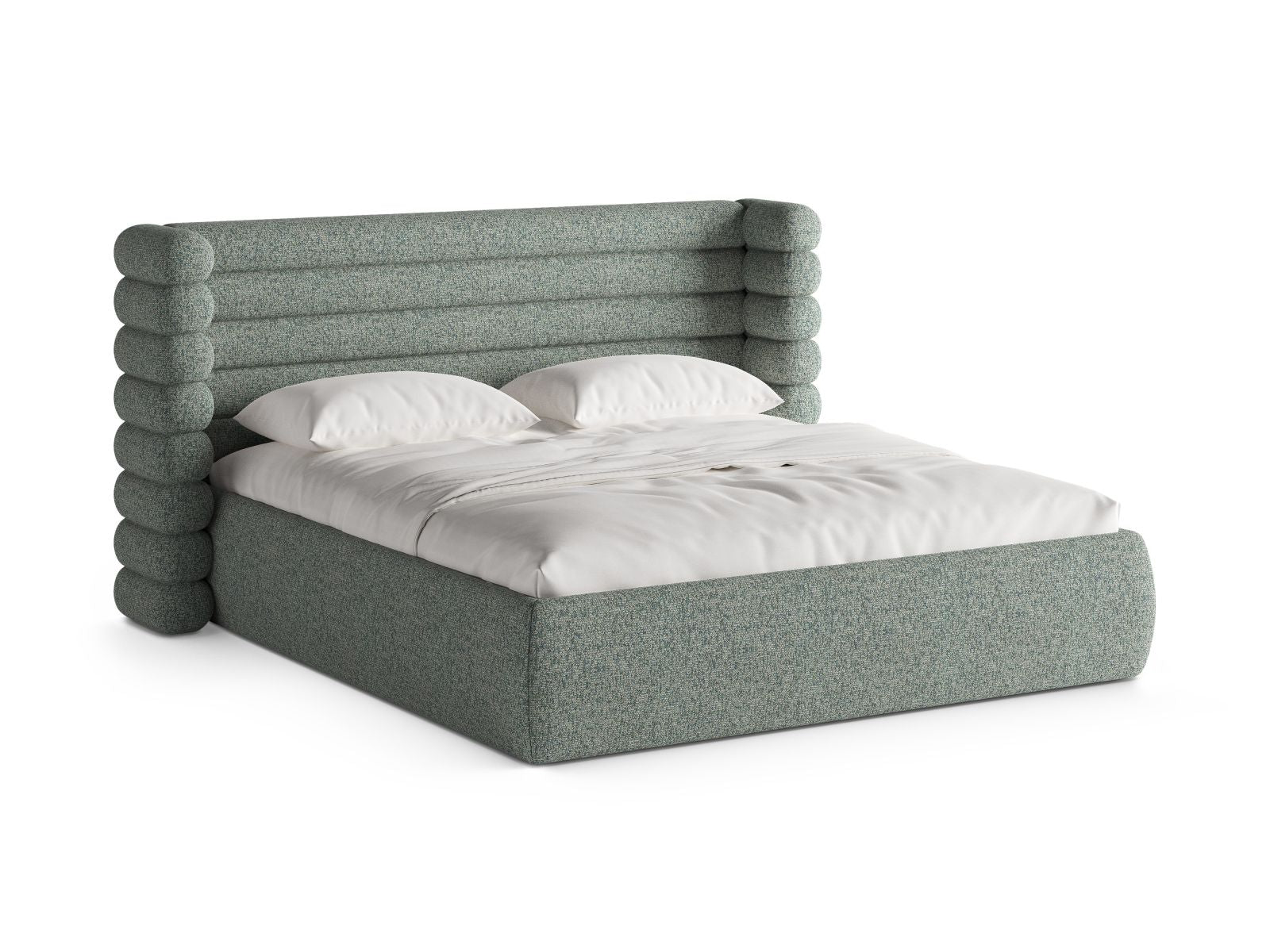 Mount Bett mit Stauraum mit Kopfteil 160cm in Moss Green Melange-Puente präsentiert im Onlineshop von KAQTU Design AG. Bett ist von Micadoni