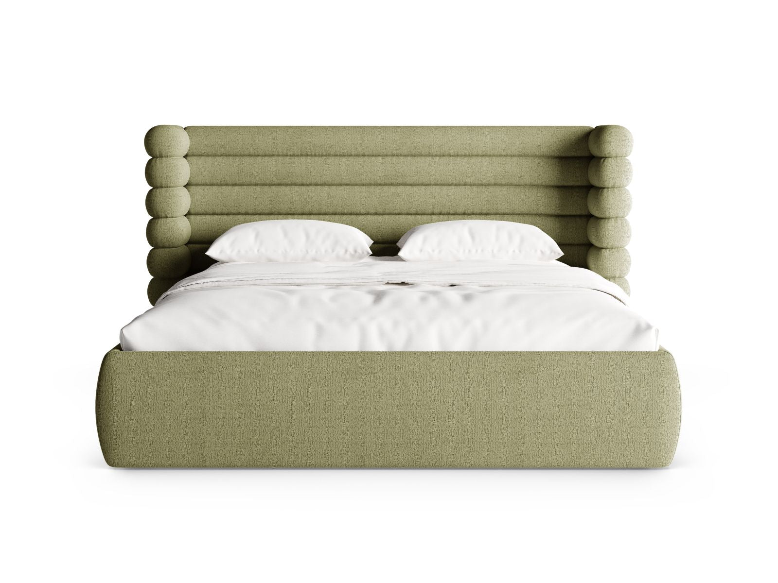 Elegantes Mount Bett in Light Olive-CORAL mit praktischem Stauraum und stilvollem Kopfteil, ideal für moderne Schlafzimmer.