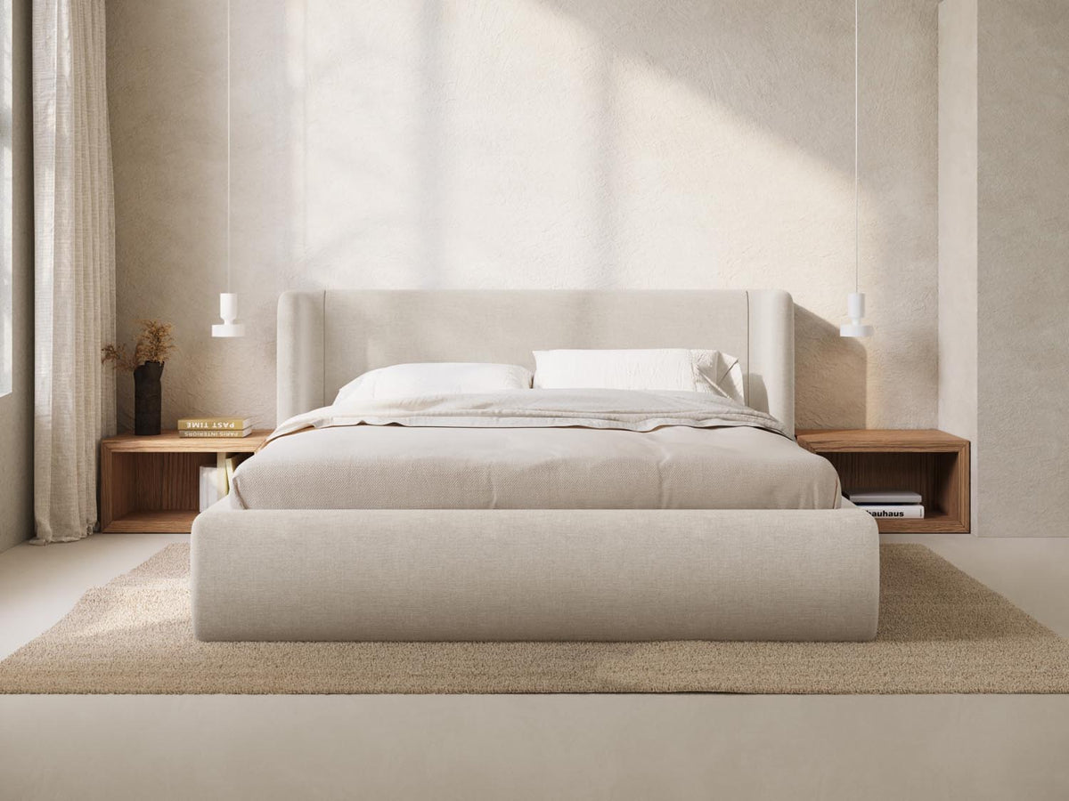 Jolene Bett mit Stauraum und Headboard 160cm in Light Beige-Wind präsentiert im Onlineshop von KAQTU Design AG. Bett ist von Micadoni