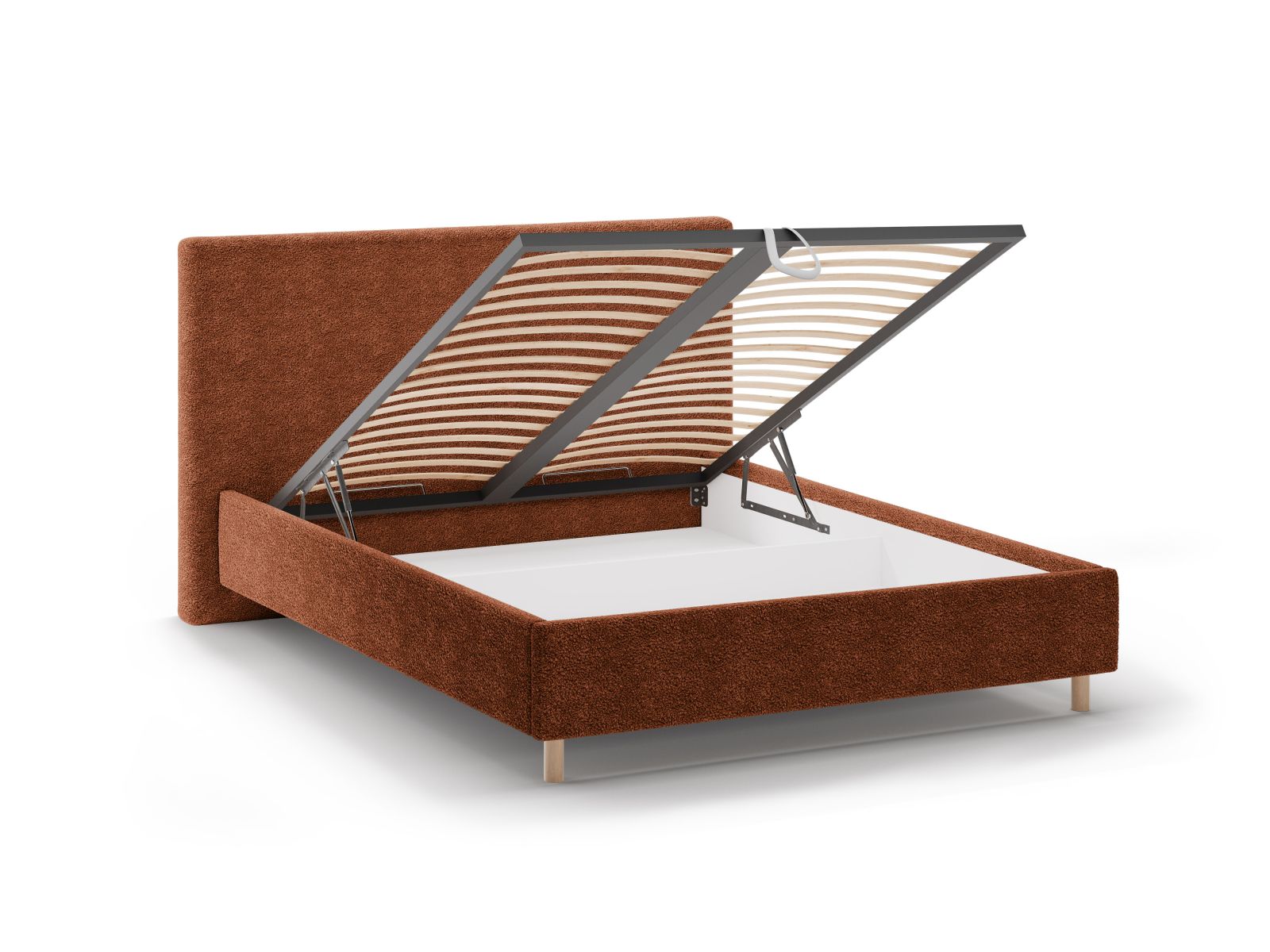 Stylisches Eloise Bett mit 160 cm Breite, funktionalem Stauraum und modernem Kopfteil in Brick-Rolf für ein zeitgemäßes Schlafzimmer.
