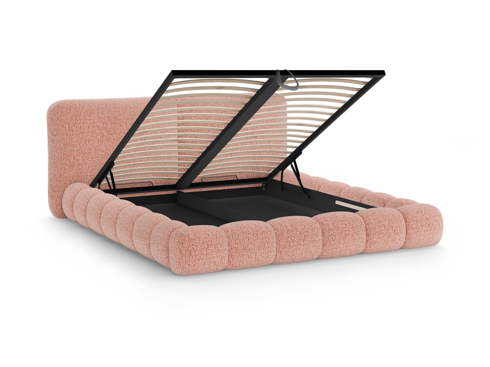 Stylisches Solange Bett in sanftem Rosa, 160 cm, mit praktischem Stauraum und einem geschmackvollen Kopfteil für zeitgemäße Schlafzimmer.