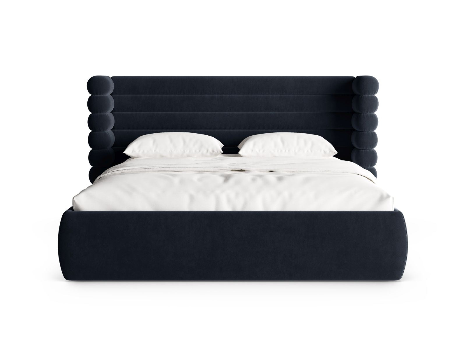 Elegantes Mount Bett in Royal Blue mit praktischem Stauraum und stilvollem Kopfteil, ideal für moderne Schlafzimmer. Von Micadoni.