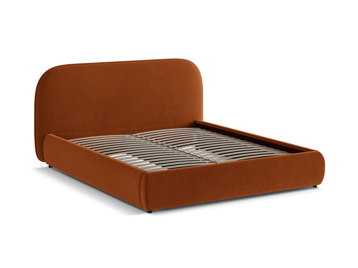 Murada Bett von Micadoni mit gepolstertem Kopfteil, Gestell aus Möbelplatte und Sperrholzlatten, schwarzen Kunststoffbeinen, Farbe Light Beige Melange-Tracy.