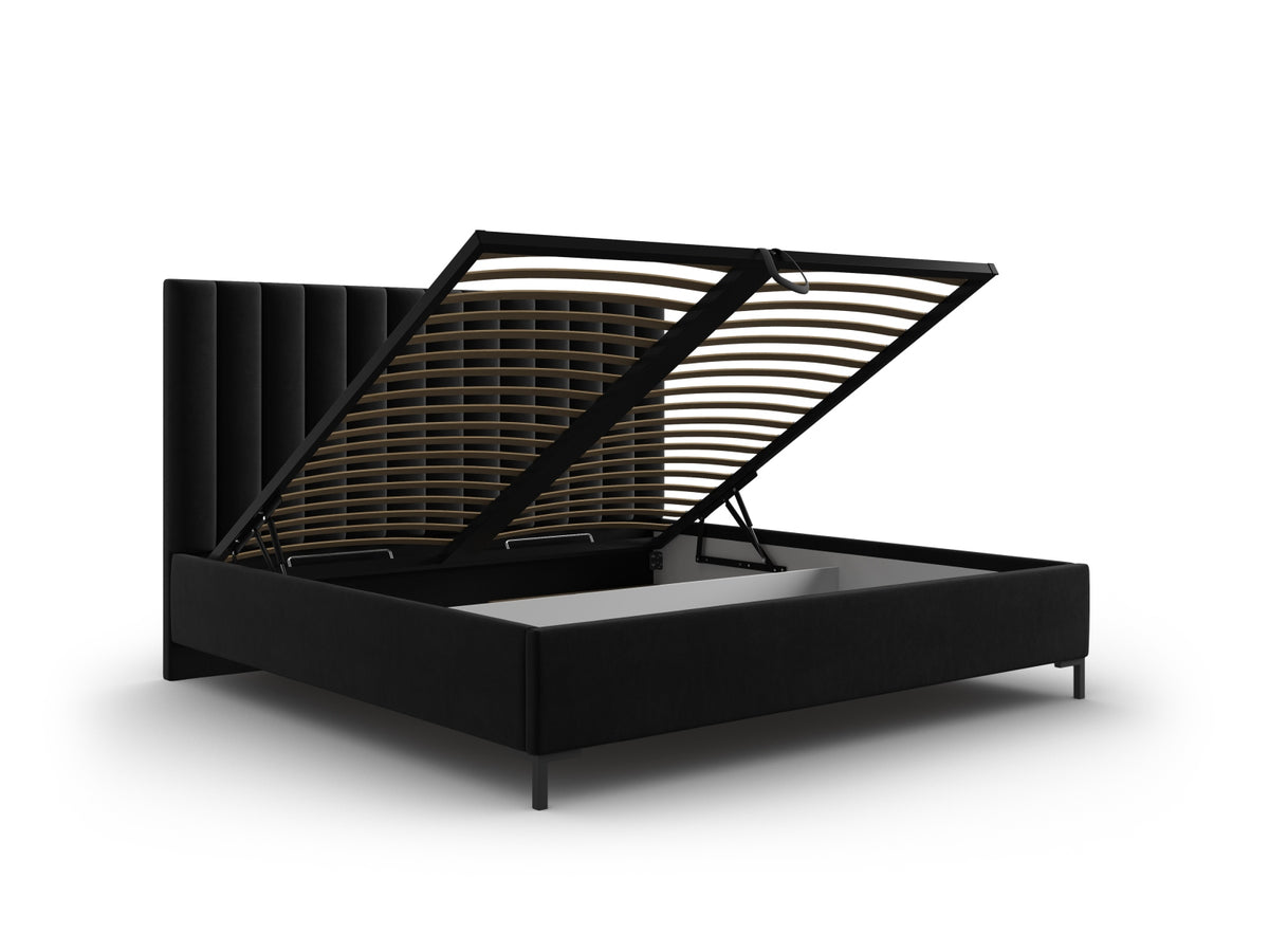 Allison Bett mit Stauraum und Headboard 160cm in Black-Bluvel präsentiert im Onlineshop von KAQTU Design AG. Bett ist von Micadoni