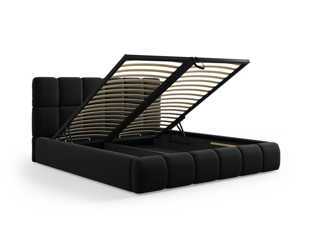 Bellis Bett mit Stauraum und Headboard 160cm in Black-Bluvel präsentiert im Onlineshop von KAQTU Design AG. Bett ist von Micadoni