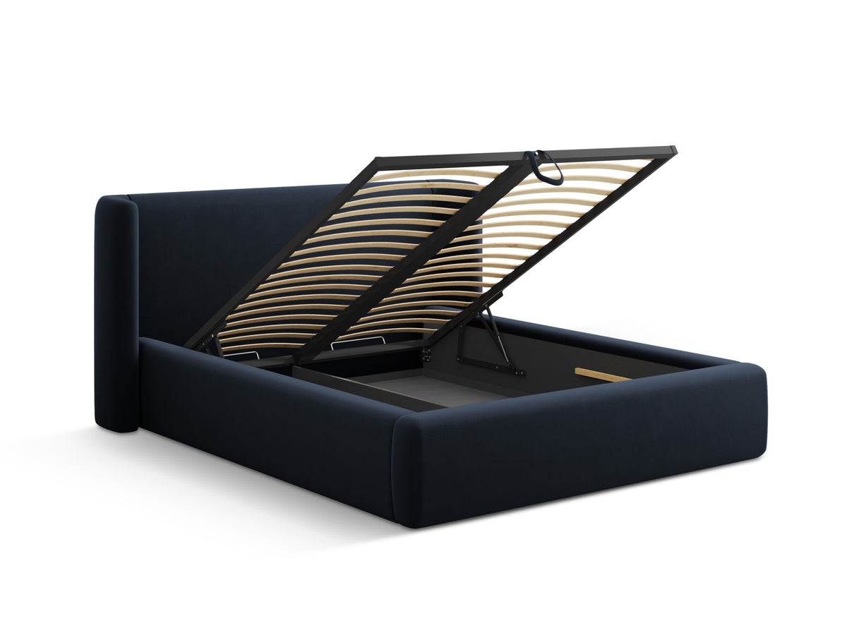 Jolene Bett mit Stauraum und Headboard 160cm in Dark Blue-Bluvel präsentiert im Onlineshop von KAQTU Design AG. Bett ist von Micadoni