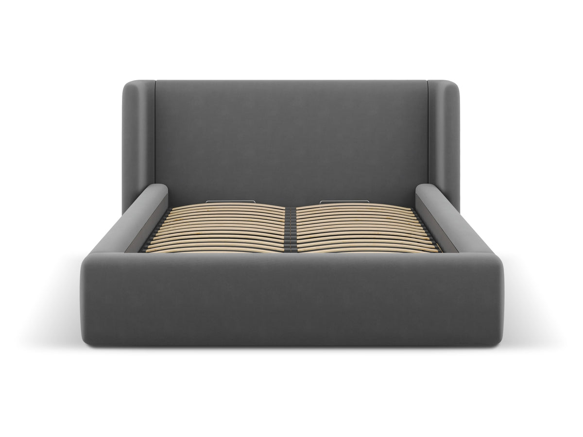 Jolene Bett mit Stauraum und Headboard 160cm in Grey-Bluvel präsentiert im Onlineshop von KAQTU Design AG. Bett ist von Micadoni