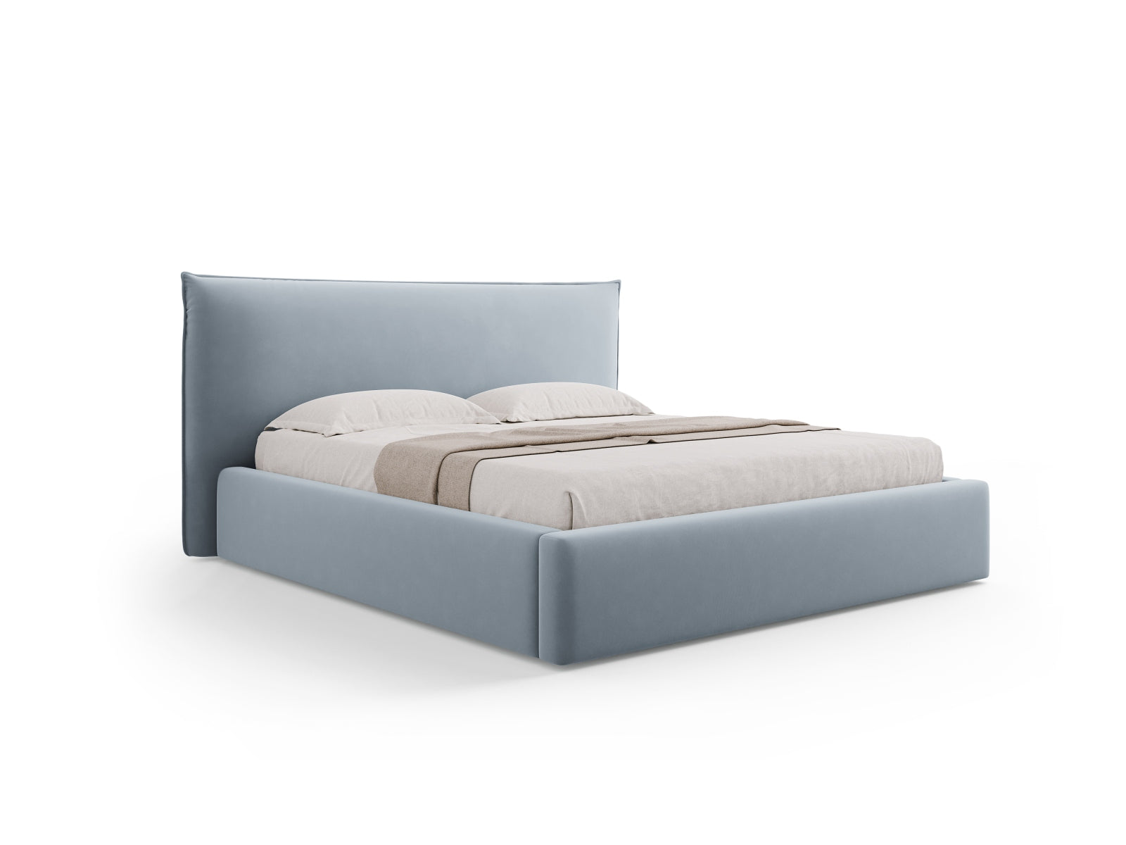 Kaelle Velour Bett mit Stauraum und Headboard 160cm in Light Blue-Bluvel präsentiert im Onlineshop von KAQTU Design AG. Bett ist von Micadoni