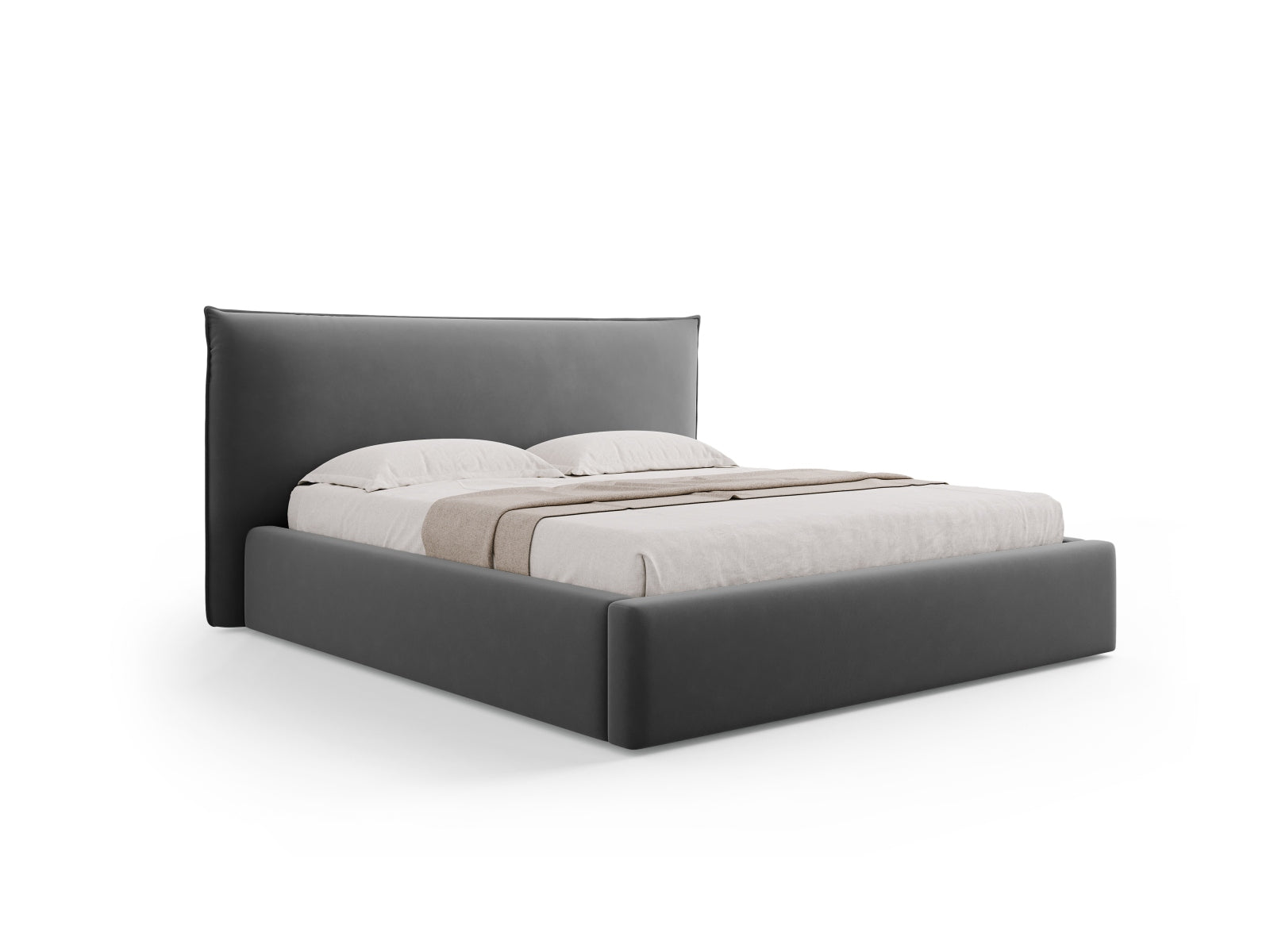 Kaelle Velour Bett mit Stauraum und Headboard 160cm in Grey-Bluvel präsentiert im Onlineshop von KAQTU Design AG. Bett ist von Micadoni