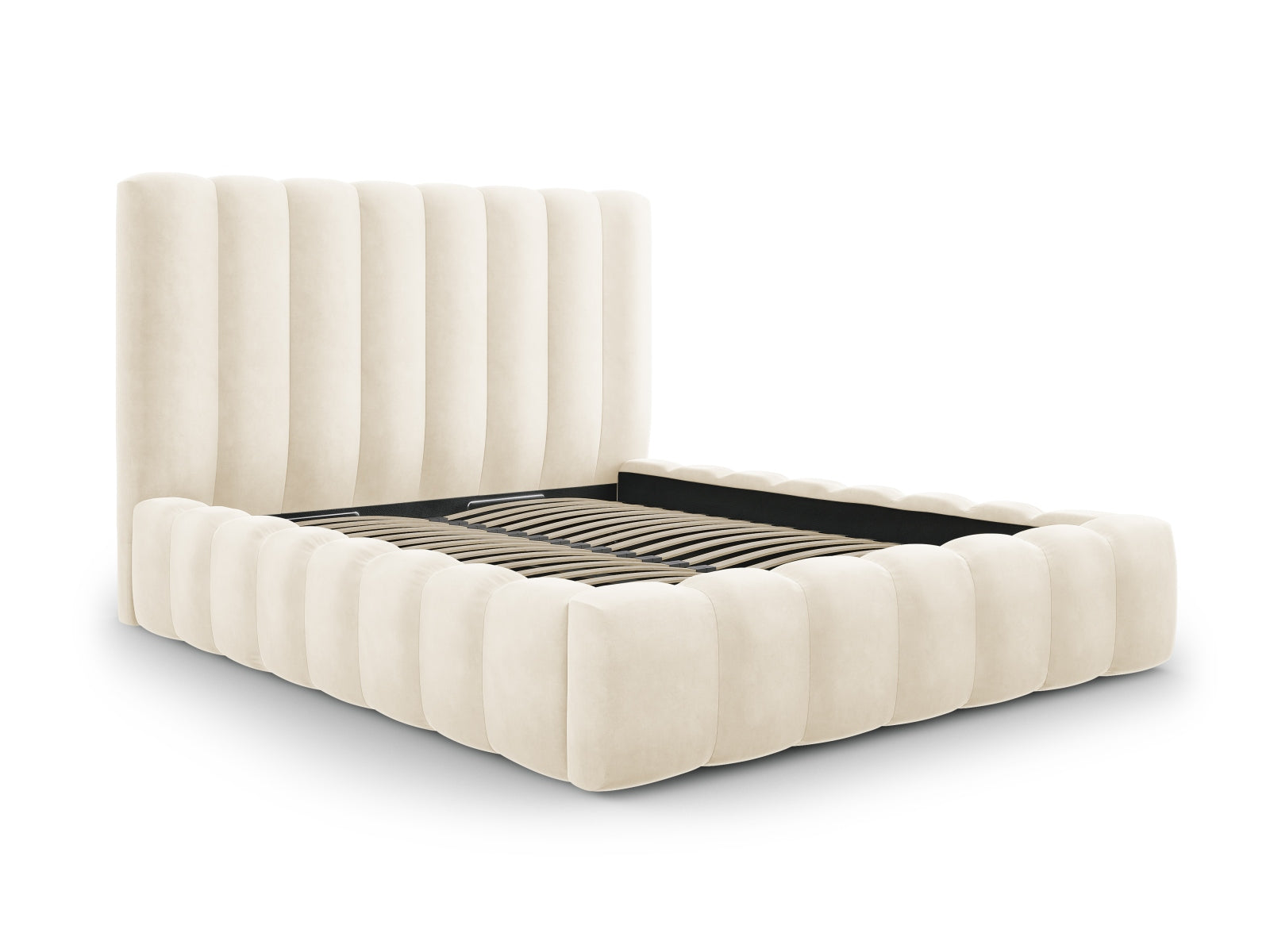 Erleben Sie das elegante Kelp Velour Bett von Micadoni – ideal für stilvolle Schlafzimmer, mit cleverem Stauraum und komfortablem Headboard.