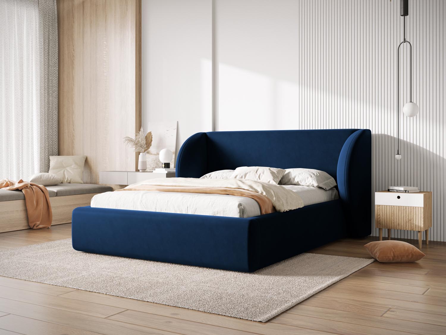 Miley Velour Bett mit Stauraum und Headboard  207cm in Royal Blue präsentiert im Onlineshop von KAQTU Design AG. Bett ist von Micadoni