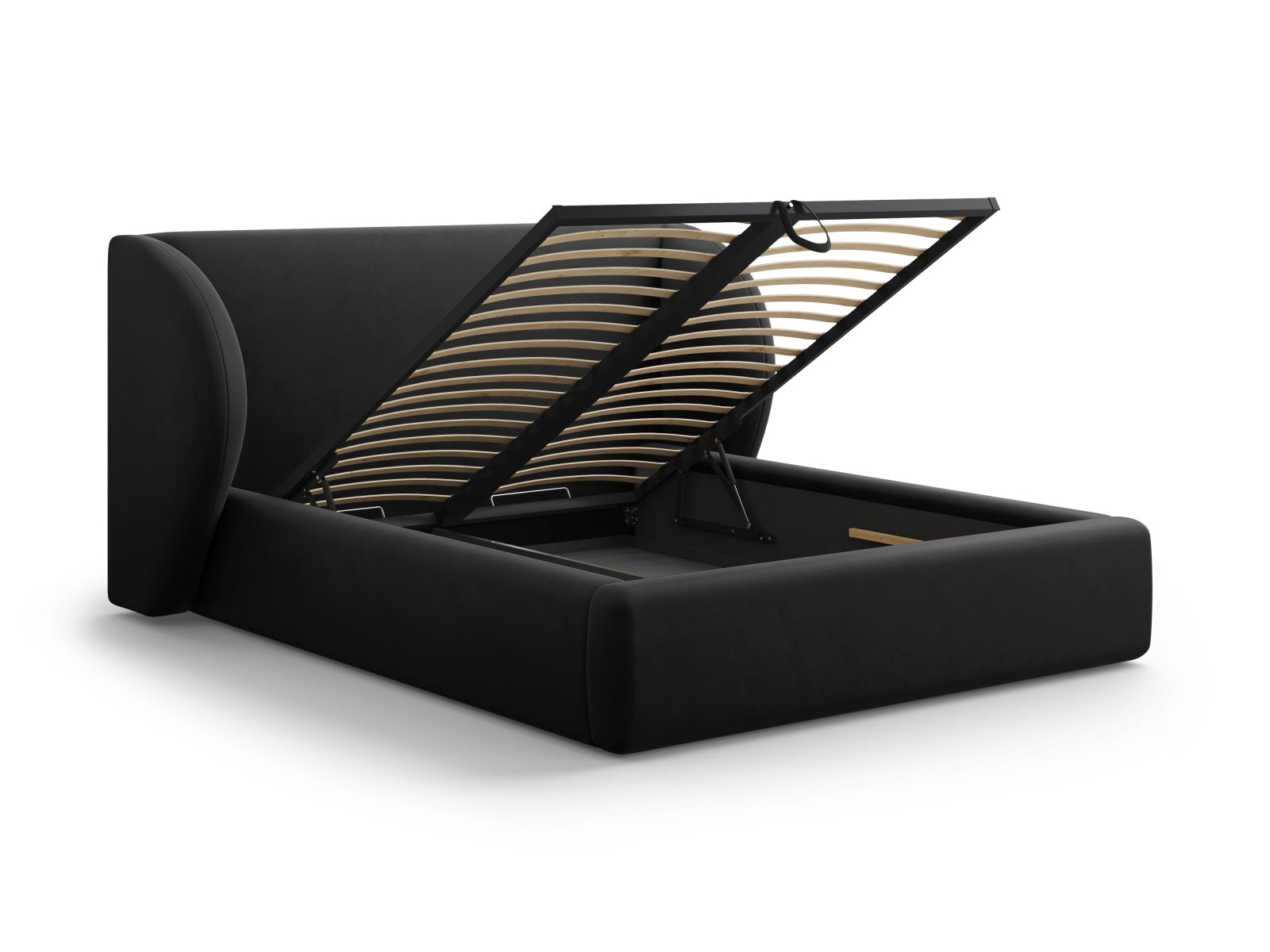 Miley Velour Bett mit Stauraum und Headboard  207cm in Black präsentiert im Onlineshop von KAQTU Design AG. Bett ist von Micadoni