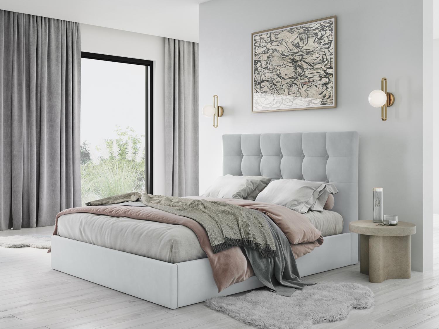 Phaedra Velour Bett mit Stauraum und Headboard  in Light Grey präsentiert im Onlineshop von KAQTU Design AG. Bett ist von Micadoni