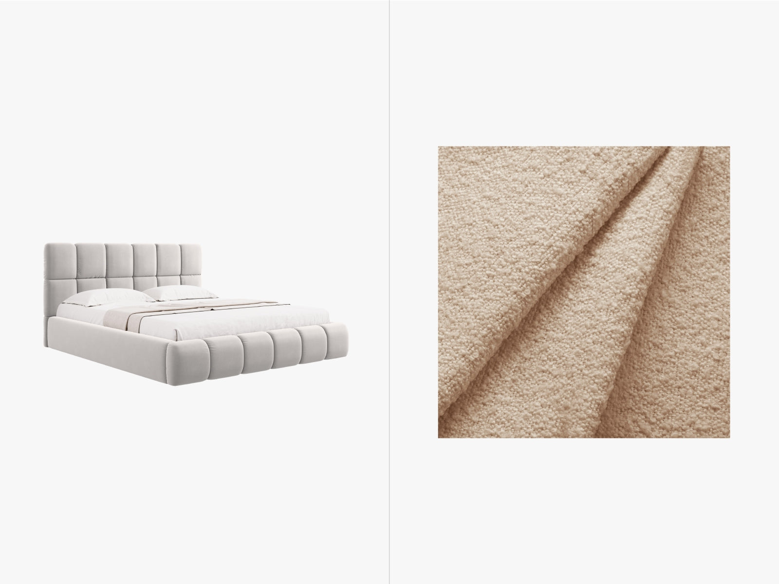 Bellis Boucle Bett mit Stauraum und Headboard  200cm in Beige präsentiert im Onlineshop von KAQTU Design AG. Bett ist von Micadoni