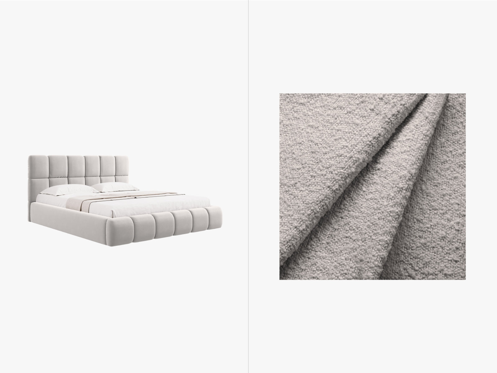 Bellis Boucle Bett mit Stauraum und Headboard  200cm in Light Grey präsentiert im Onlineshop von KAQTU Design AG. Bett ist von Micadoni