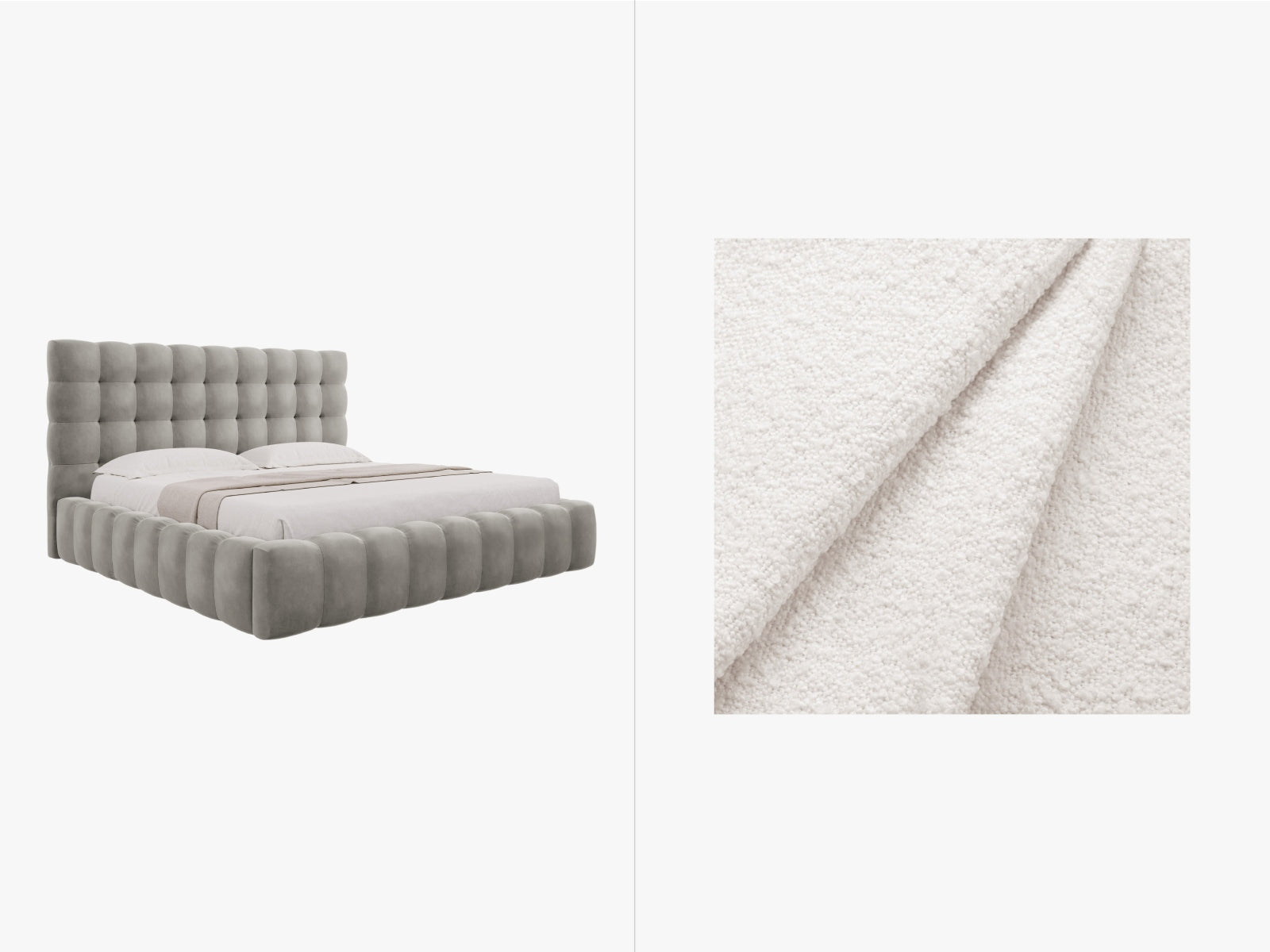 Mamaia Boucle Bett mit Stauraum und Headboard  205cm in White/Schwarz präsentiert im Onlineshop von KAQTU Design AG. Bett ist von Micadoni